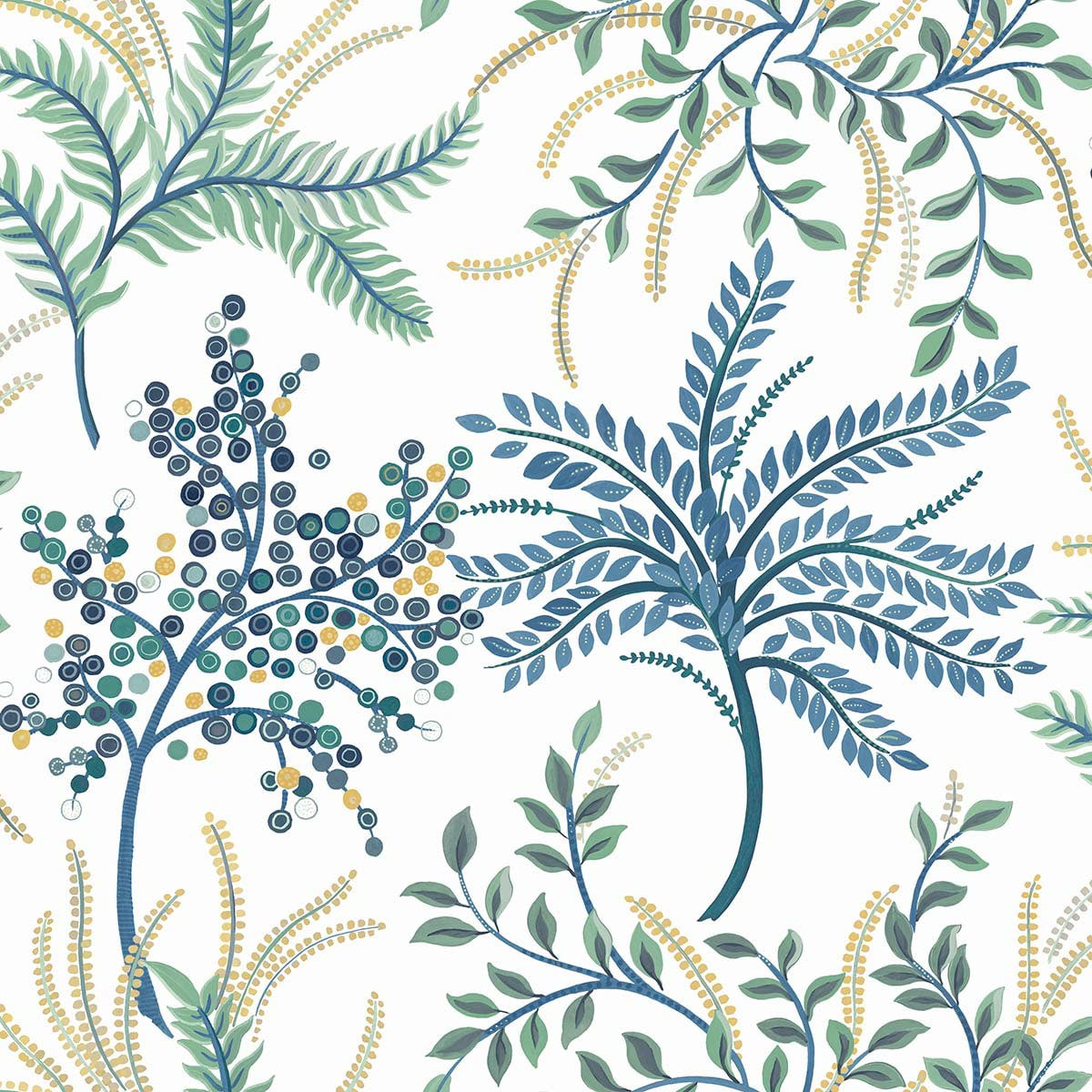 Carta da parati " Bedgebury Bianco/Blu " - WALLQUEST | MULBERRY TREE