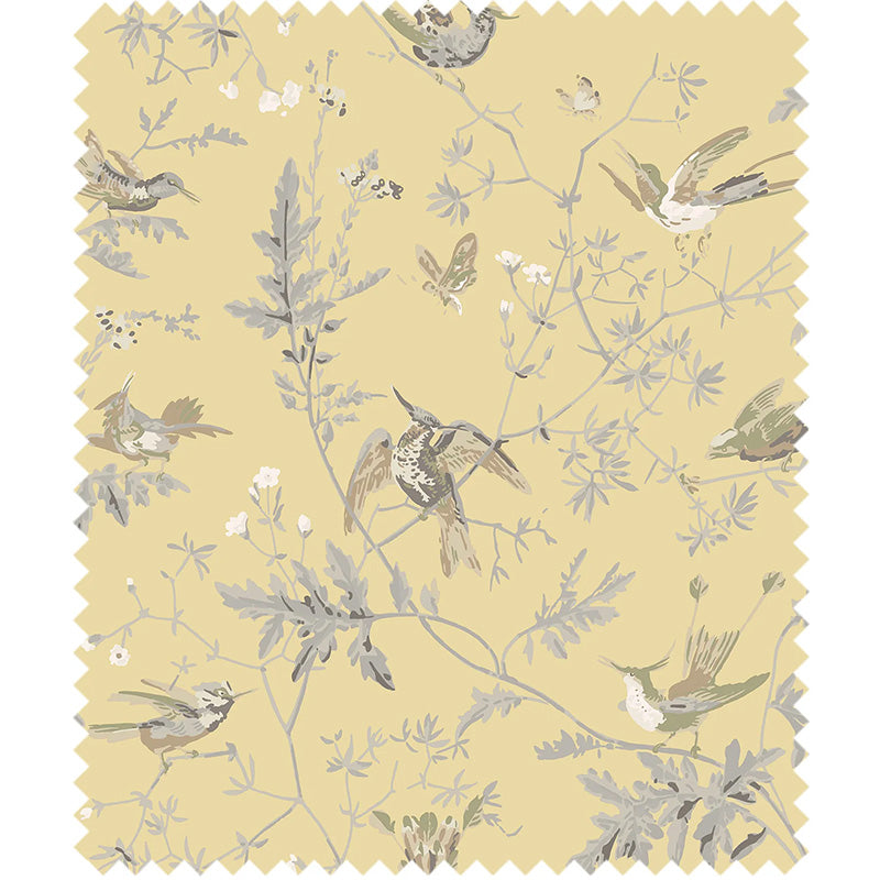 TESSUTO "Hummingbirds 100% Silk Gold & Soft Grey" - The Contemporary - Cole & Son