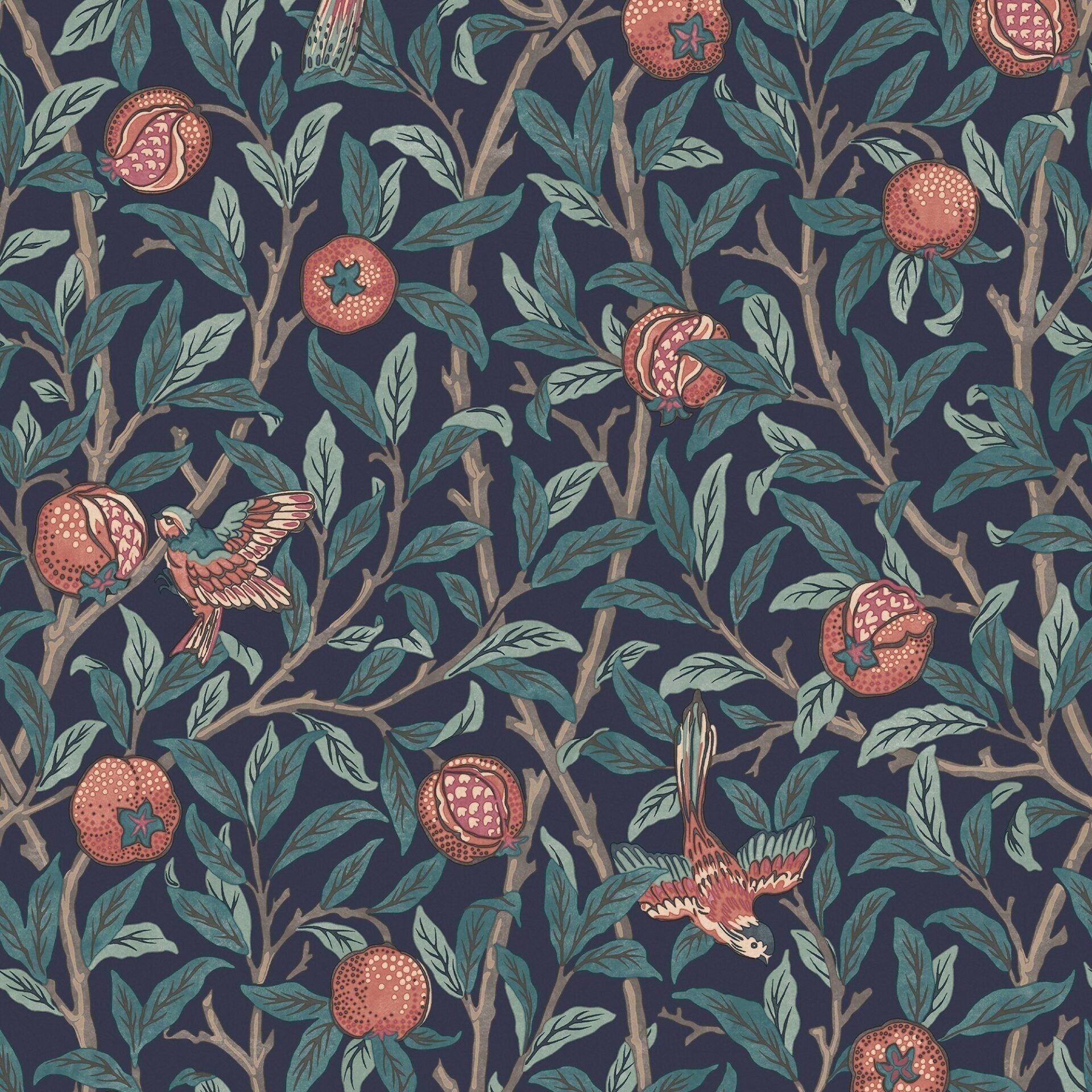 Carta da Parati "Bird & Pomegranate Navy Blue" Morris at home