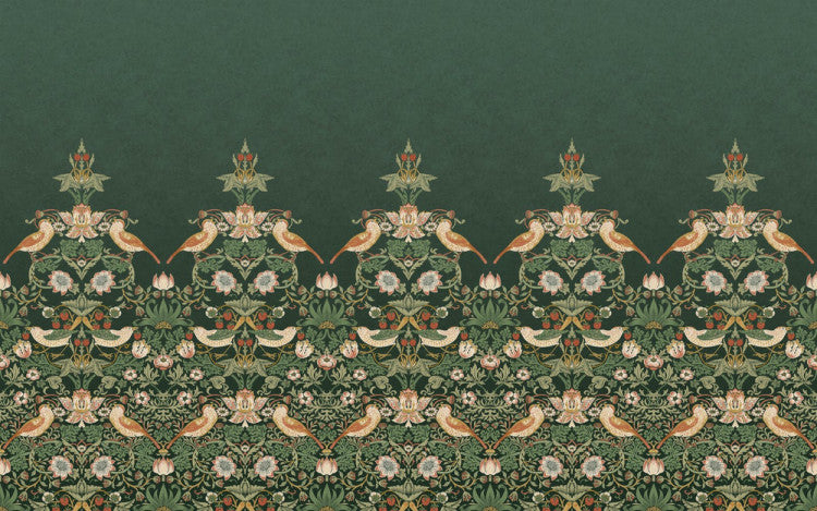 Carta da parati "Strawberry Thief Mural verde" - Morris at home