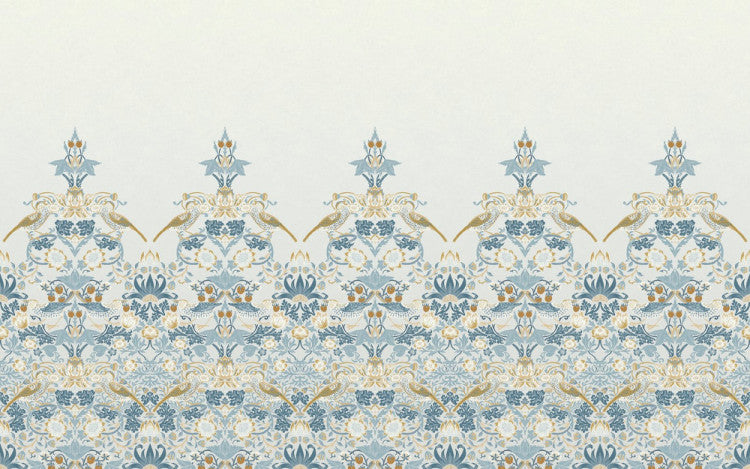 Carta da parati "Strawberry Thief Mural azzurro" - Morris at home