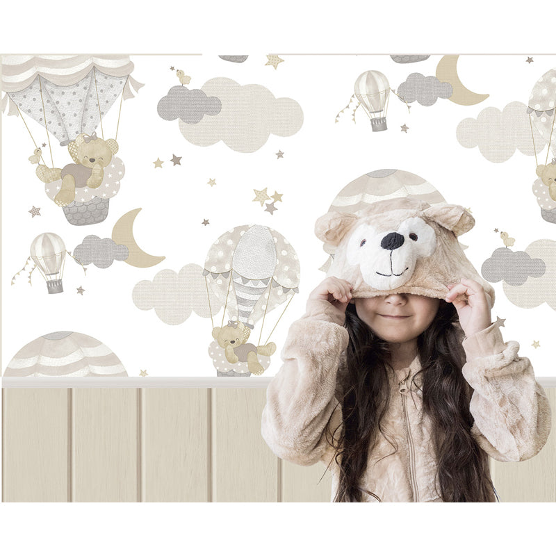 Carta da parati "Bear Air Baloon Rosa" a metraggio o rotolo
