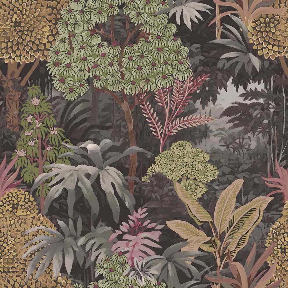 Carta da parati "BOTANY HOUSE foresta su fondo grigio", a metraggio o rotolo