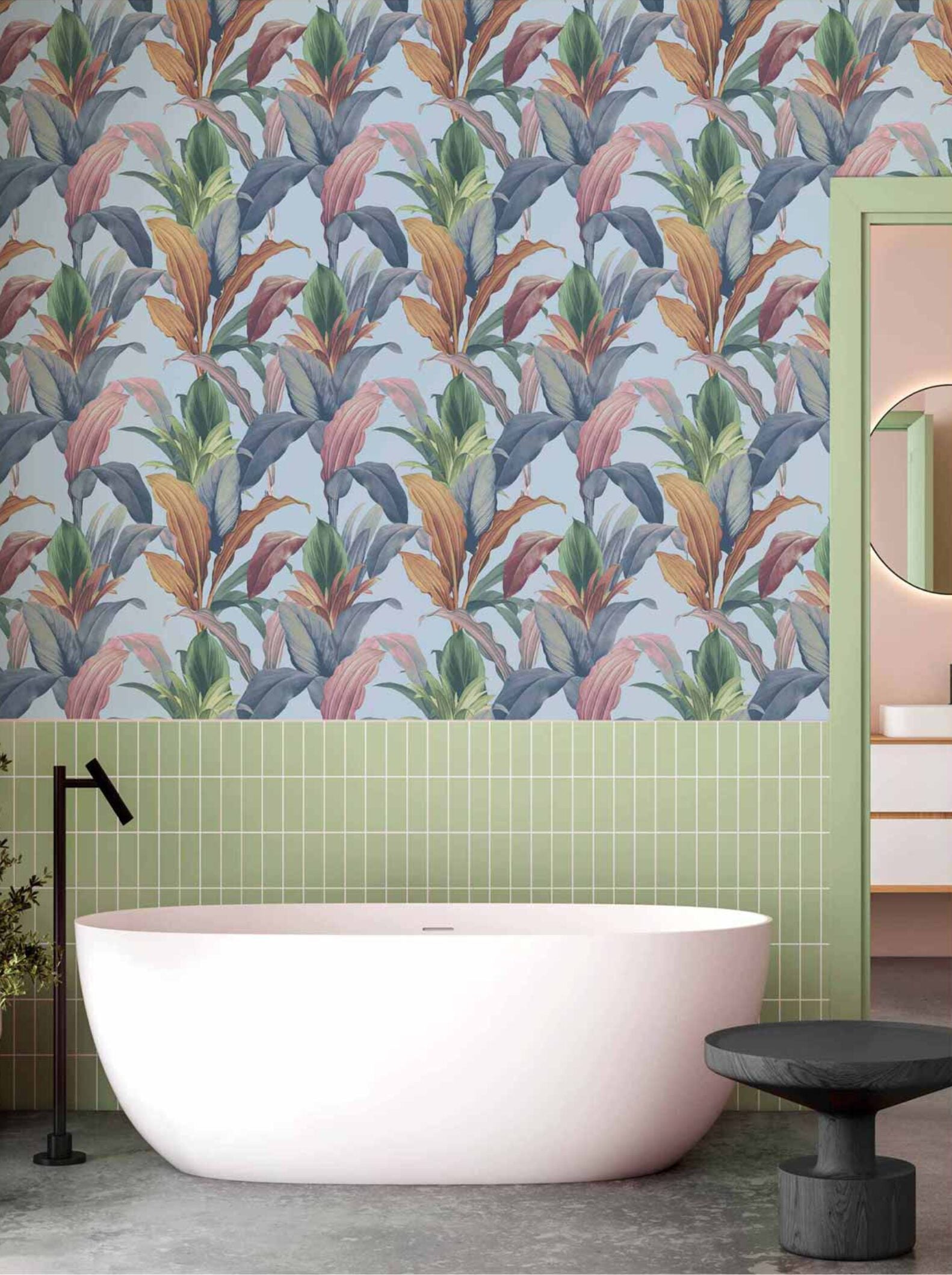 Carta da parati "BOTANY HOUSE GARDEN AZZURRO ROSA E VERDE", a metraggio o rotolo