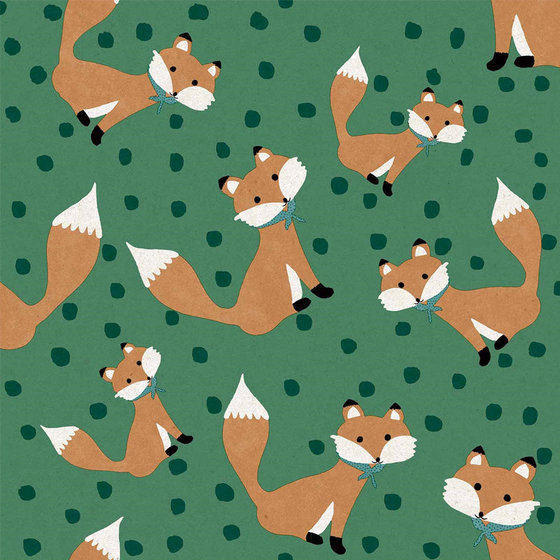 Carta da parati "Volpi - Verde", a metraggio o a rotolo