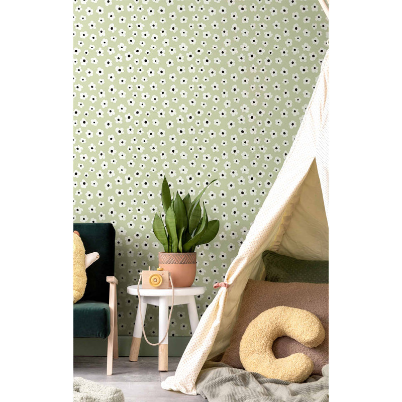 Carta da parati "Margherite - Verde", a metraggio o rotolo