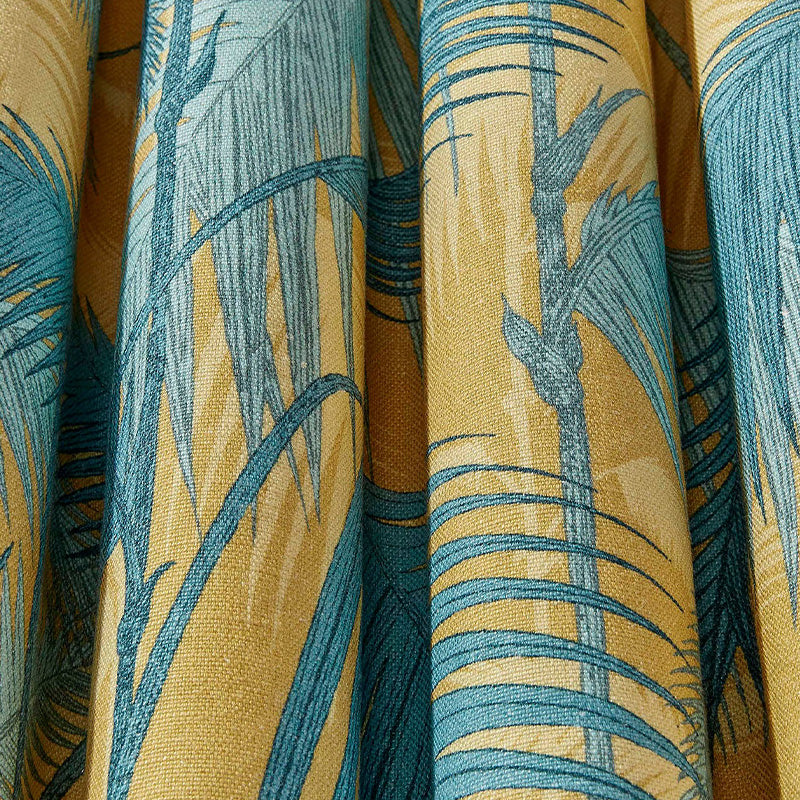 TESSUTO "Palm Jungle Linen Union Ochre & Petrol" - The Contemporary - Cole & Son