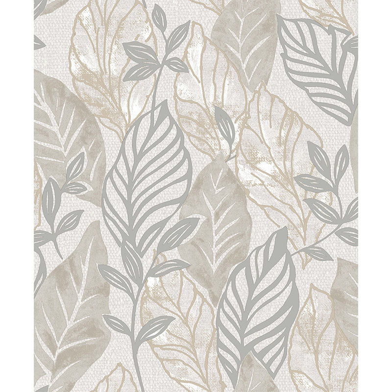 Carta da parati "Leaves Grey" a metraggio o rotolo