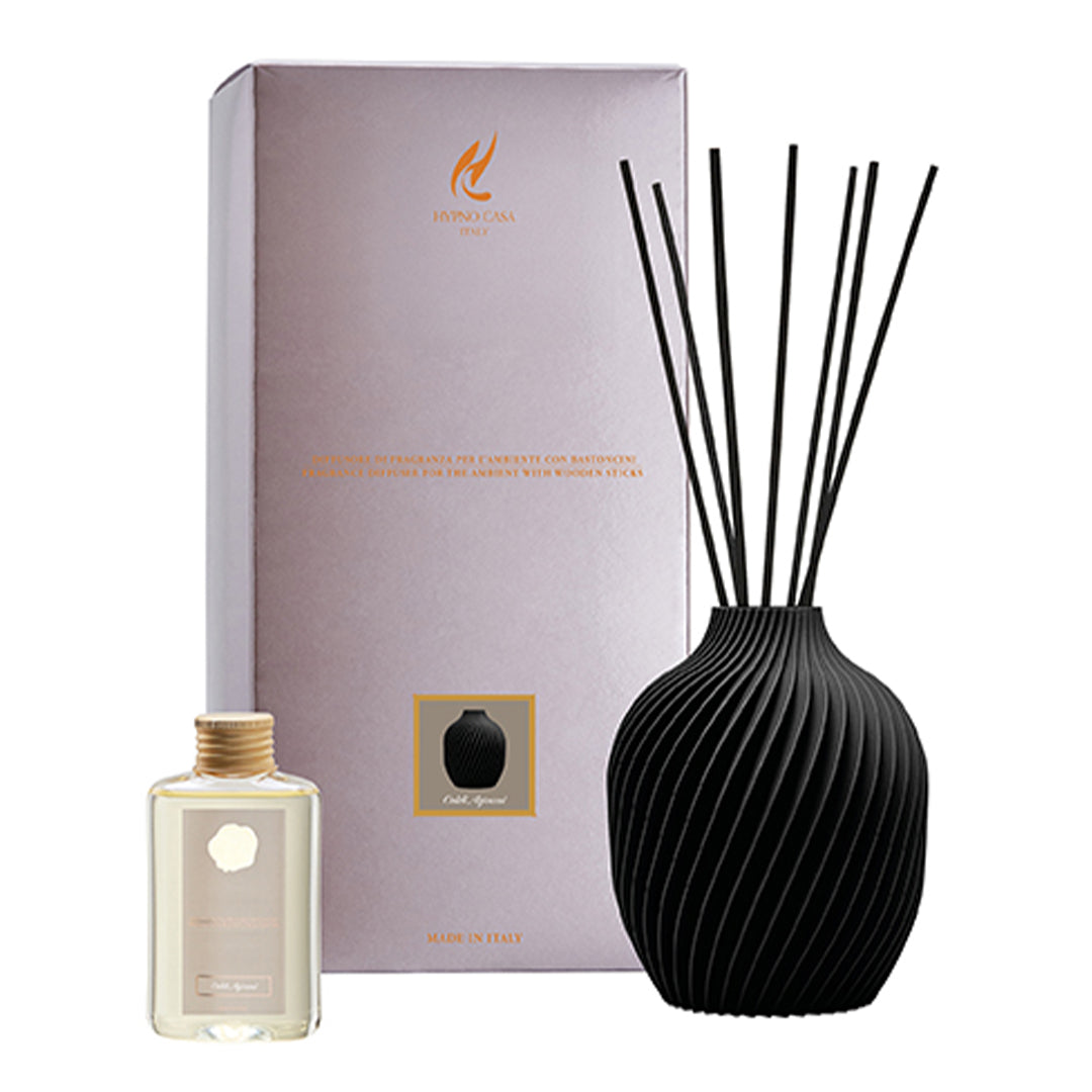 Profumatore vaso nero “Latte e Ambra dolce” Diffusore a bastoncino, Hypno Casa, 100 ml