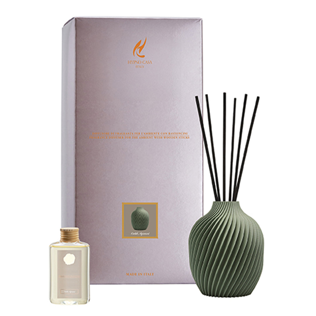 Profumatore vaso verde salvia “Caldi agrumi” Diffusore a bastoncino, Hypno Casa, 50 ml