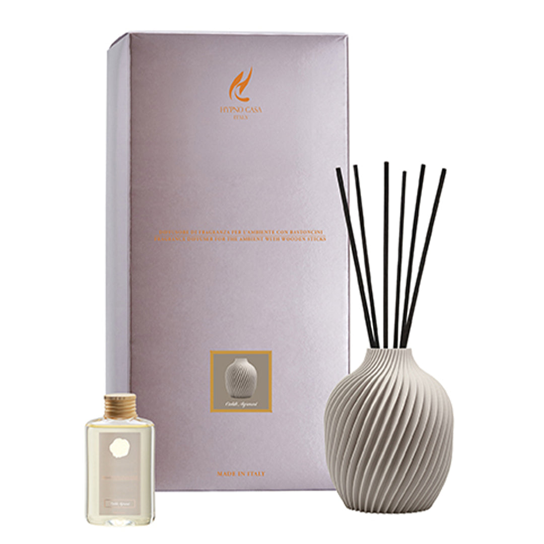 Profumatore vaso grigio chiaro “Caldi agrumi” Diffusore a bastoncino, Hypno Casa, 50 ml