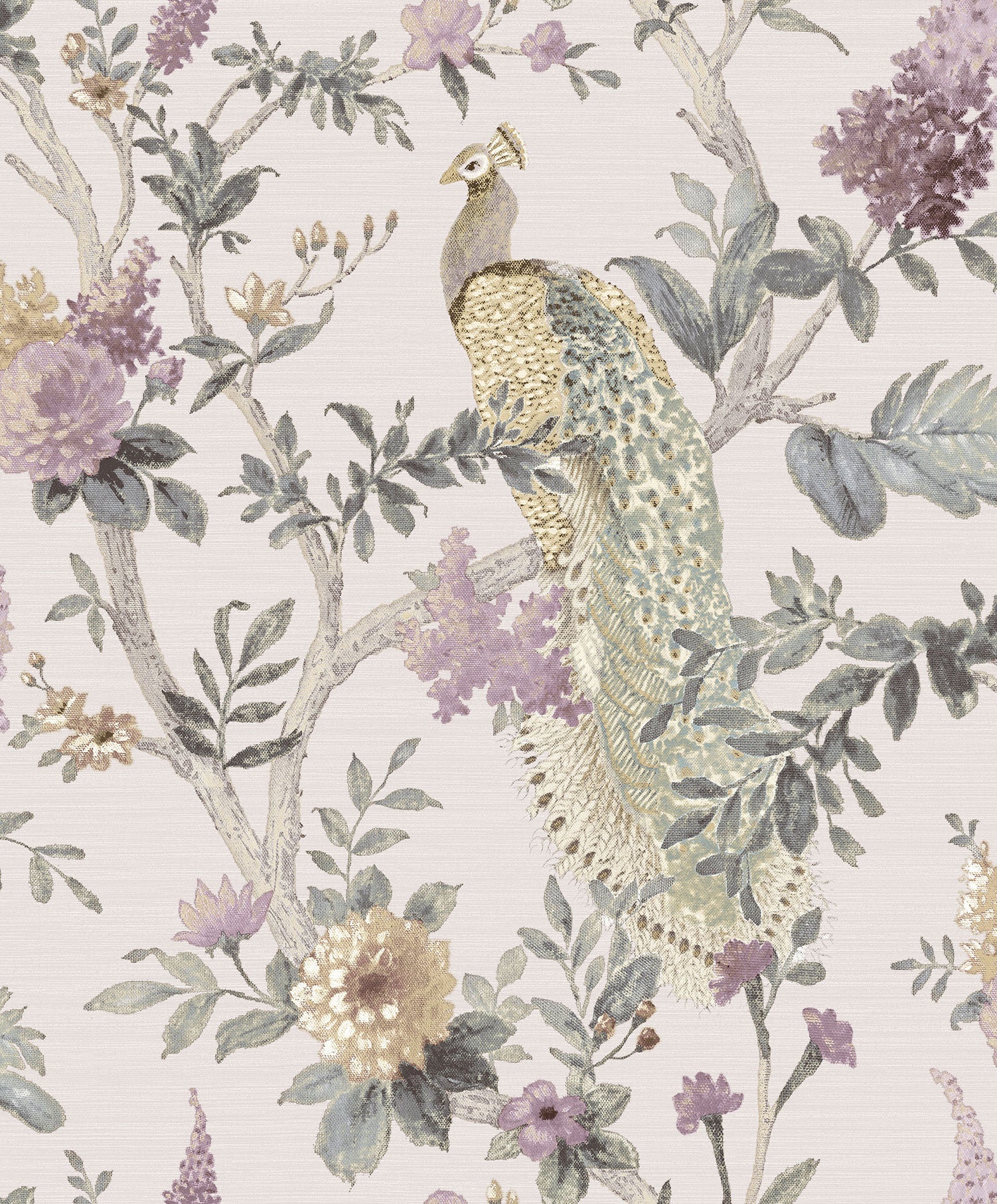 Carta da parati “Pavone beige floreale”, a metraggio o rotolo