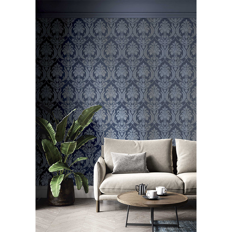 Carta da parati "Damasco Blu Indaco" a metraggio o rotolo