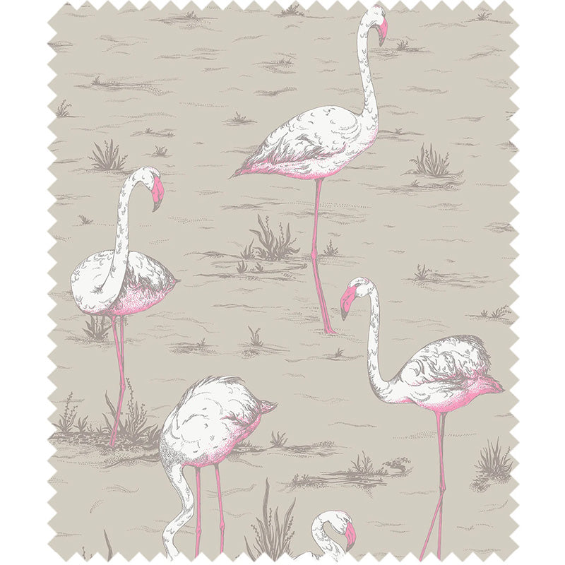TESSUTO "Flamingos Linen Union White & Fuchsia on Taupe" - The Contemporary - Cole & Son
