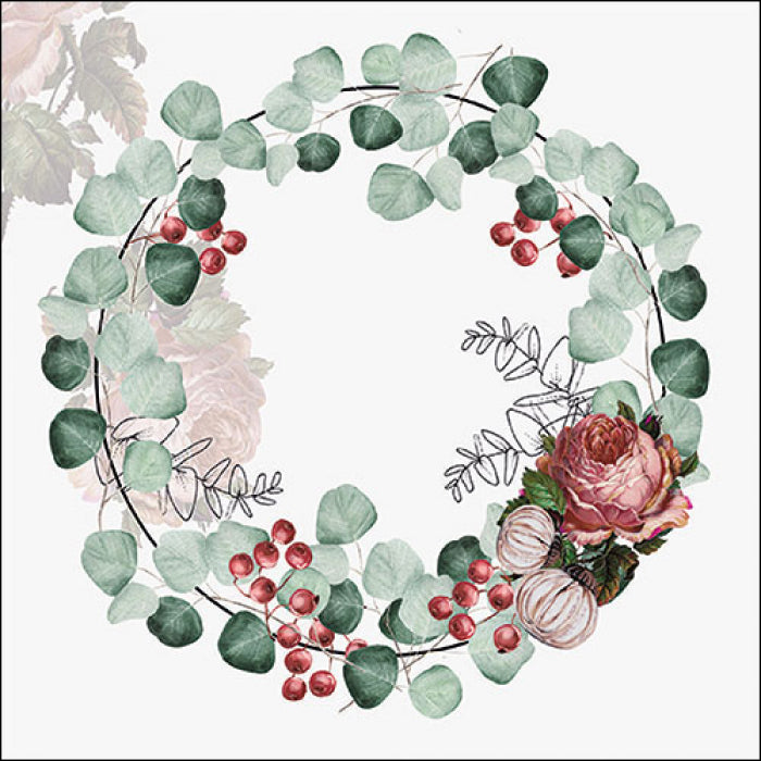 Tovaglioli in carta "Wreath of eucalyptus grey" - pacco da 20
