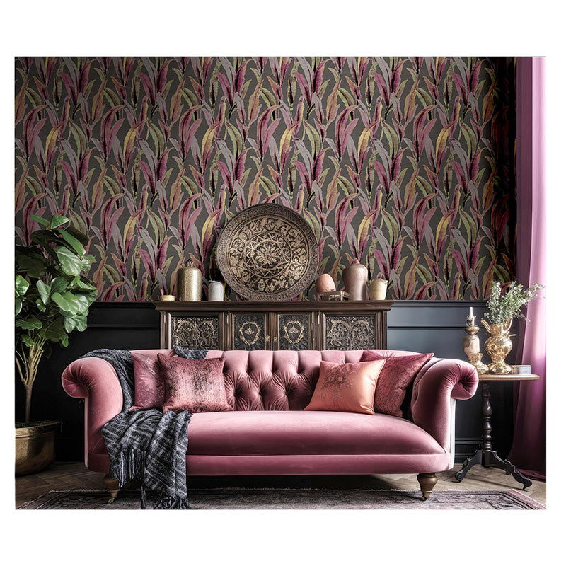 Carta da parati "Plumage Nero e Porpora", a metraggio o rotolo