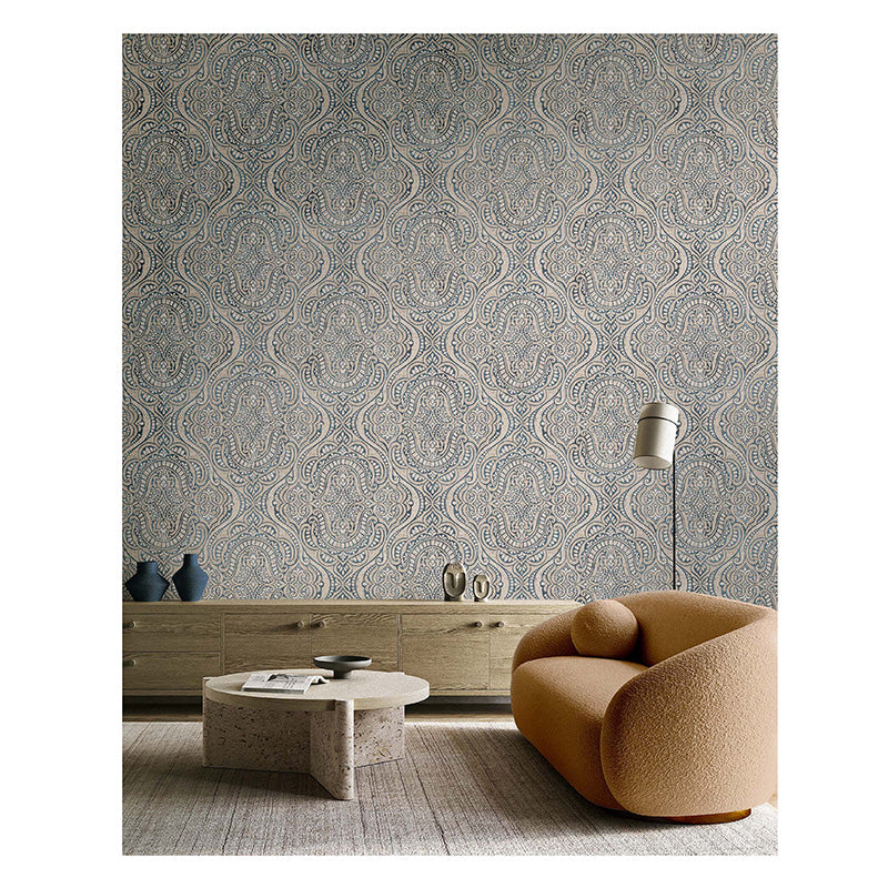 Carta da parati Grande "Damasco Arabesque Blu", Larghezza 1metro - a metraggio o rotolo