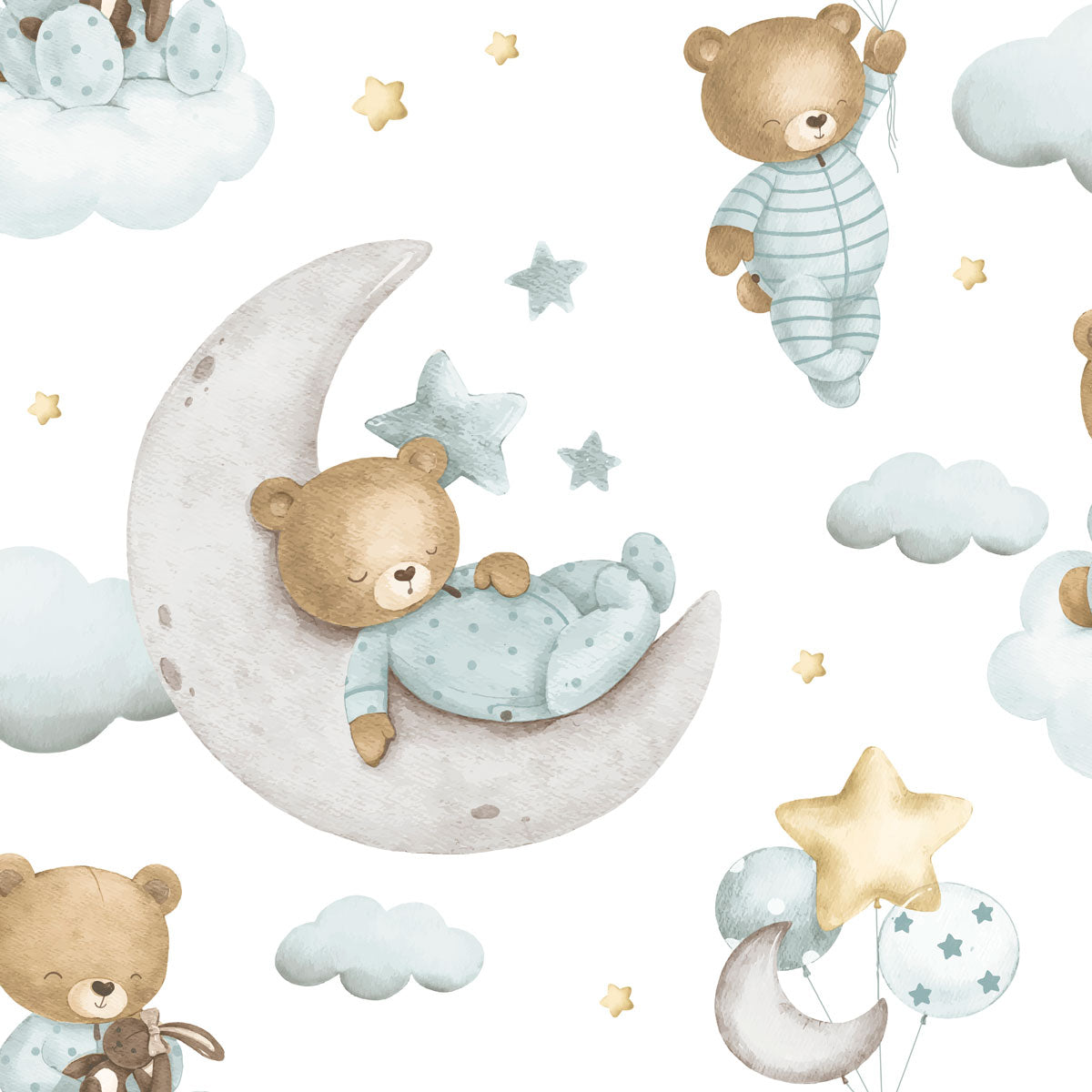 Carta da parati “Orsetto sulla luna - celeste”, a metraggio o a rotolo