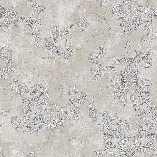 Carta da parati "Giglio Délabré Argento", a metraggio o rotolo