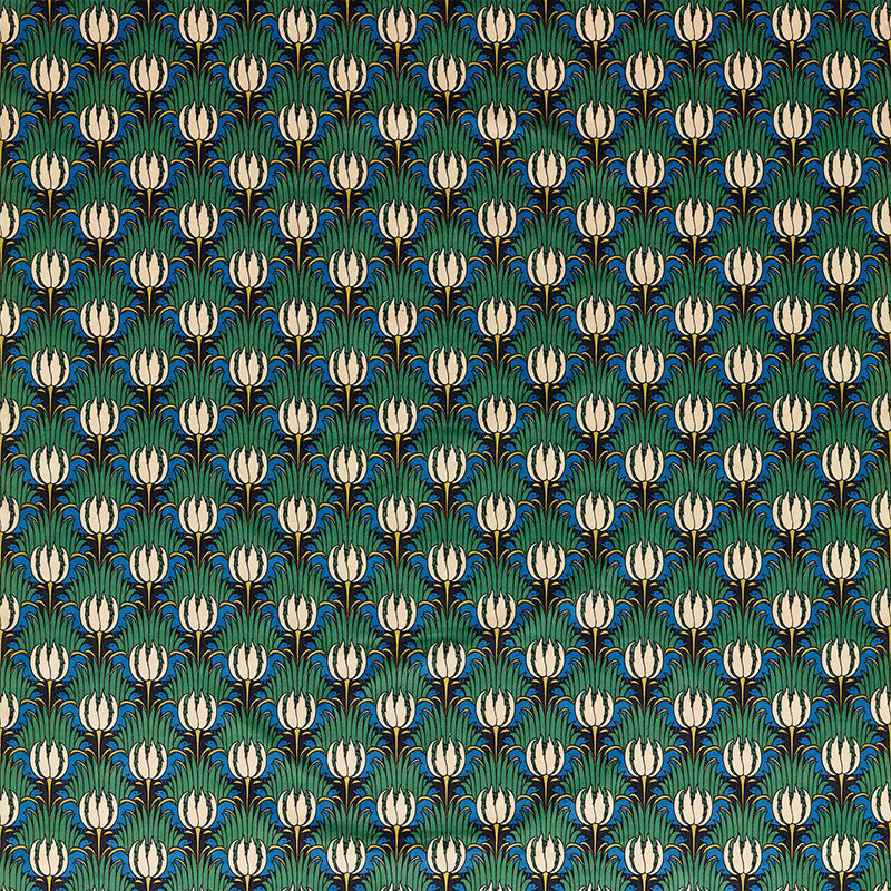 TESSUTO "TULIP & BIRD GOBLIN GREEN & RAVEN" - Morris & Co. - Sanderson