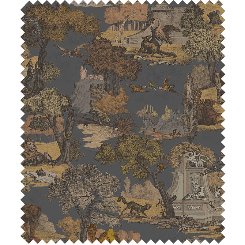 TESSUTO "Versailles Grand Cotton Ginger on Charcoal" - The Contemporary - Cole & Son