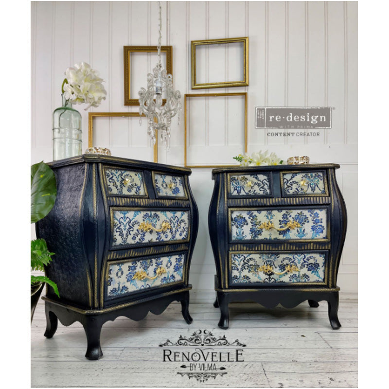 Carta da Découpage "COBALT FLOURISH" in Tessuto 48x76cm