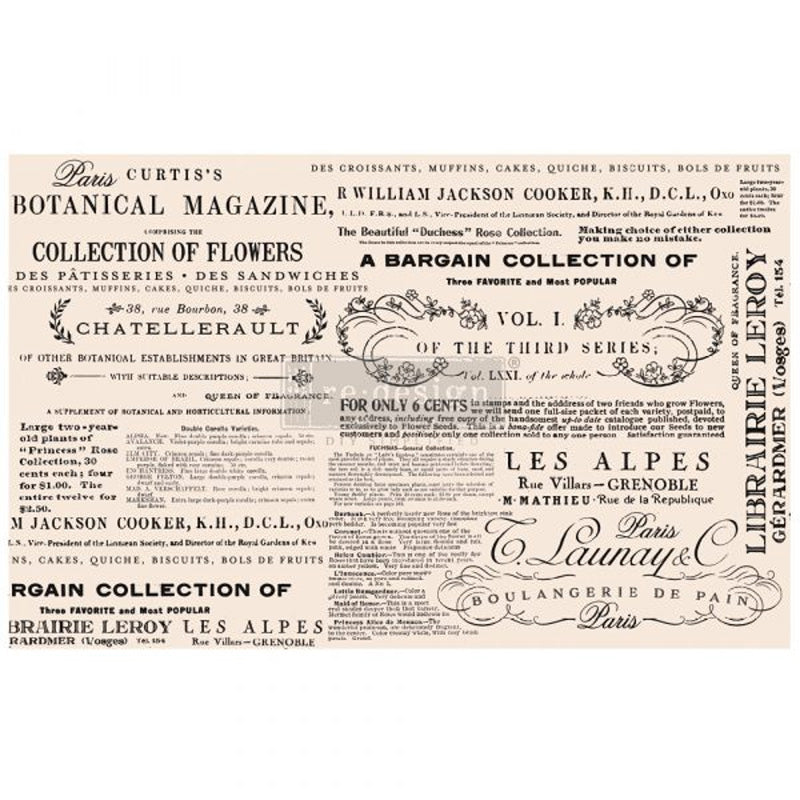 Carta da Découpage "FLORAL TEXT" in Tessuto 48x76cm