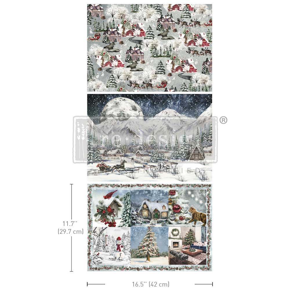 Carta da Découpage Fiber Paper "Snowfall Splendor " - 3 fogli A3