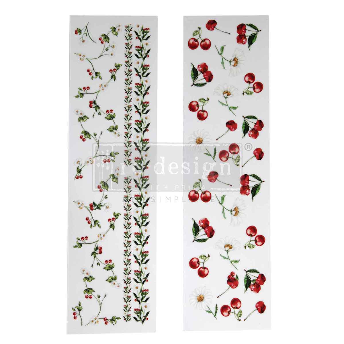 Transferencias de lujo rediseñadas – "Delicia de margarita y cereza" 8,2x29,2 cm 2 hojas