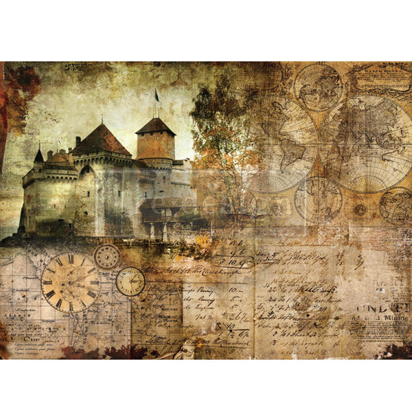 Carta da Découpage "Hilltop Castle" in Carta di Riso 59x84 cm