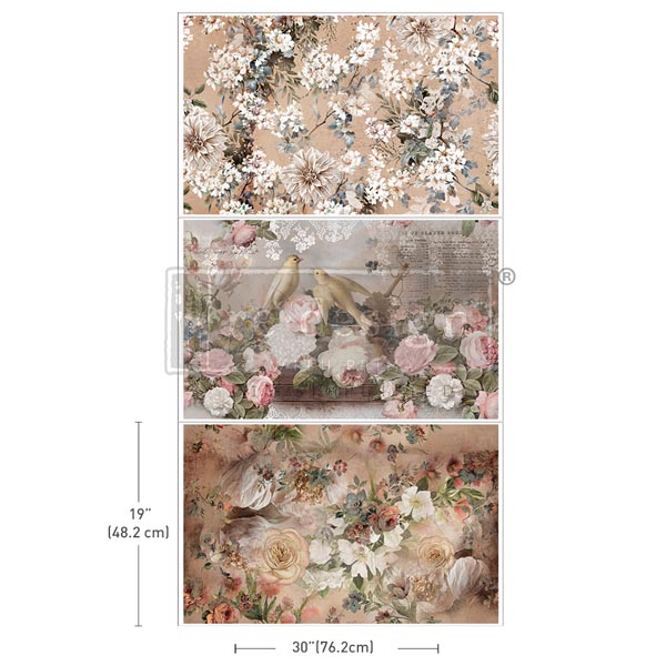 Carta da Découpage Paper Pack "ROMANCE IN BLOOM" in Tessuto 49.53 x 76.2 cm