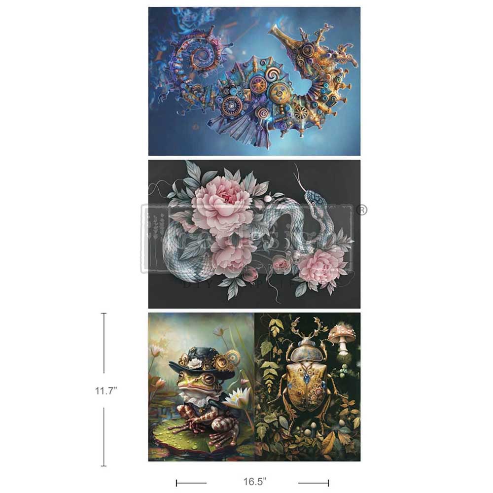 Carta da Découpage Fiber Pack - Steam Punk Wilderness 3 fogli A3