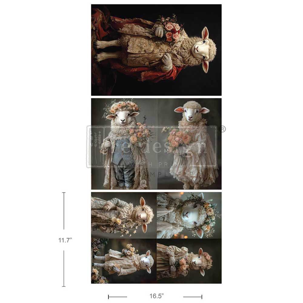 Carta da Découpage Fiber Pack - Sheepish Elegance 3 fogli A3