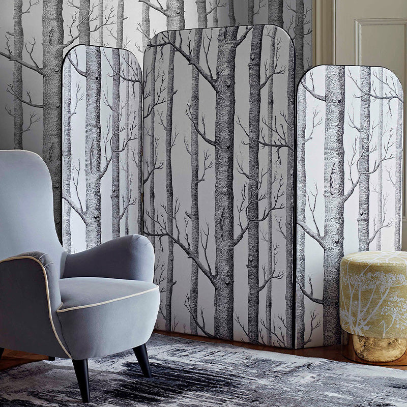 TESSUTO "Woods Linen Union Black on White" - The Contemporary - Cole & Son