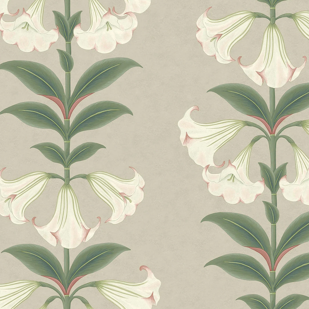 Carta da Parati “Angel’s Trumpet beige e verde con tocco di rosa” | COLE & SON