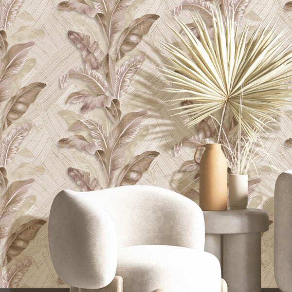 Tapete „Feuillage Rosè“, nach Meter oder Rolle