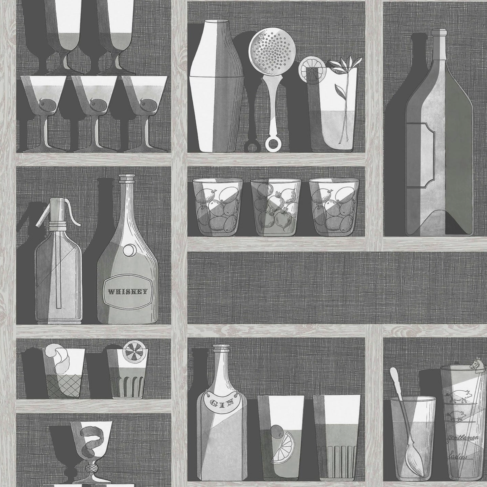 Carta da Parati "Cocktails grigio" Fornasetti | COLE & SON
