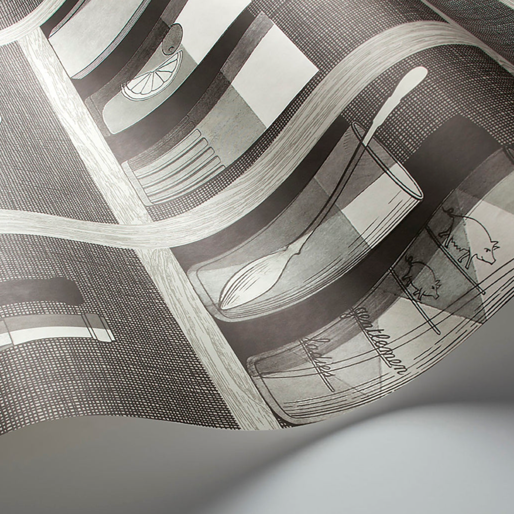 Carta da Parati "Cocktails grigio" Fornasetti | COLE & SON