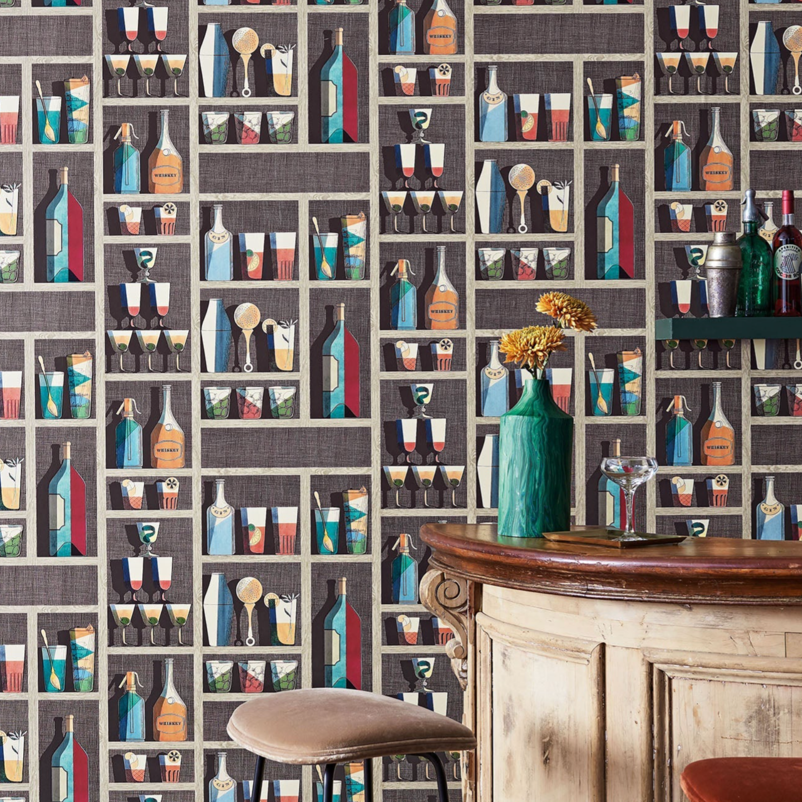 Carta da Parati "Cocktails multicolor" Fornasetti | COLE & SON