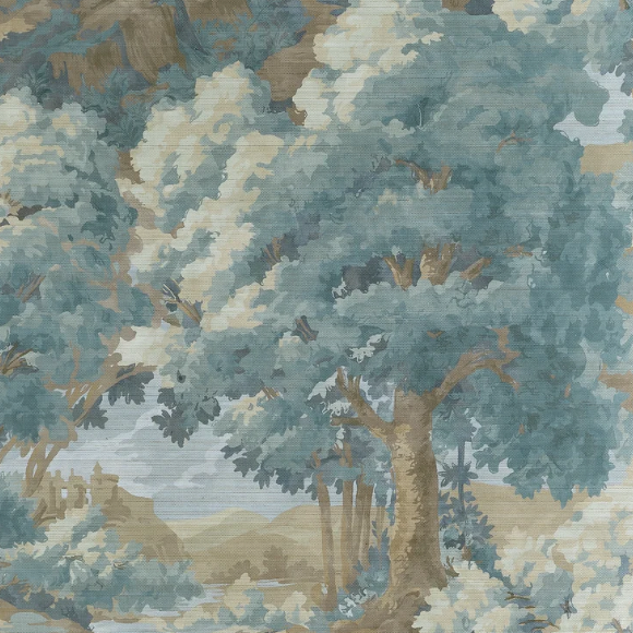 Carta da Parati “Woodland Clearing Azzurro” Boxwood | THIBAUT