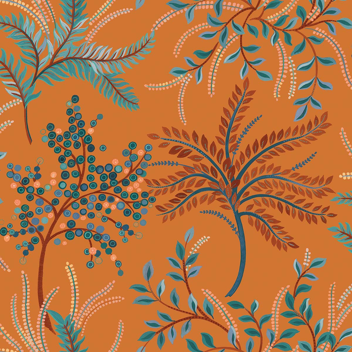 Carta da parati " Bedgebury Arancione/Rosso " - WALLQUEST | MULBERRY TREE