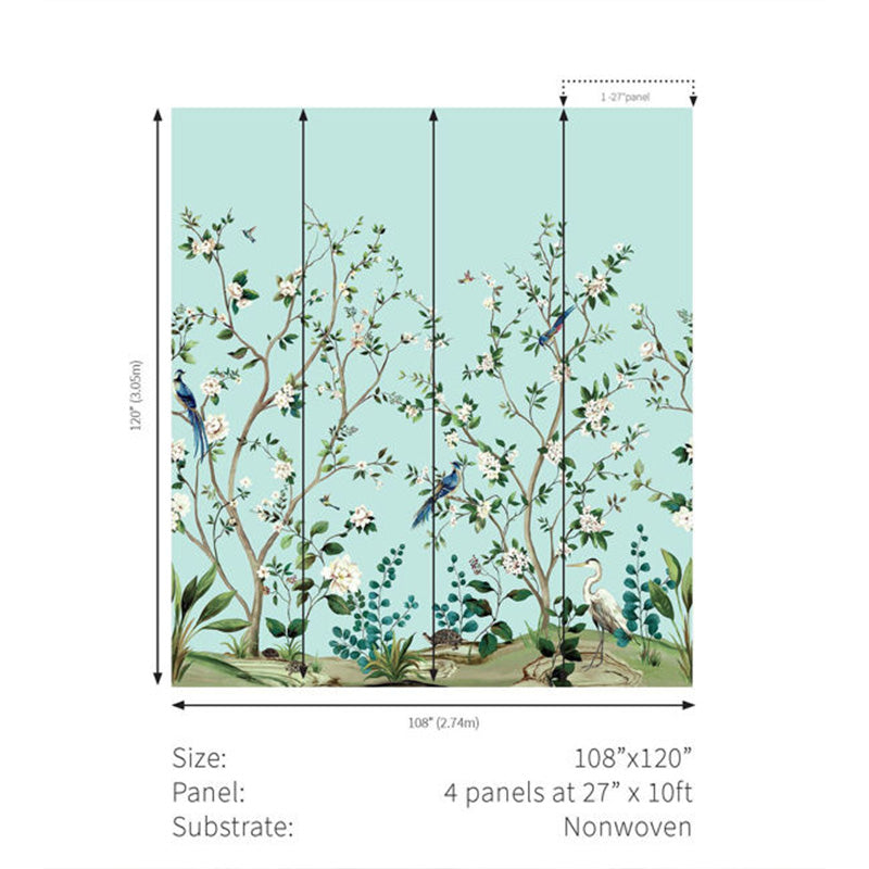 Carta da parati - "Heron Botanical Mural - Celeste Blue" | WALLQUEST - DAISY BENNETT