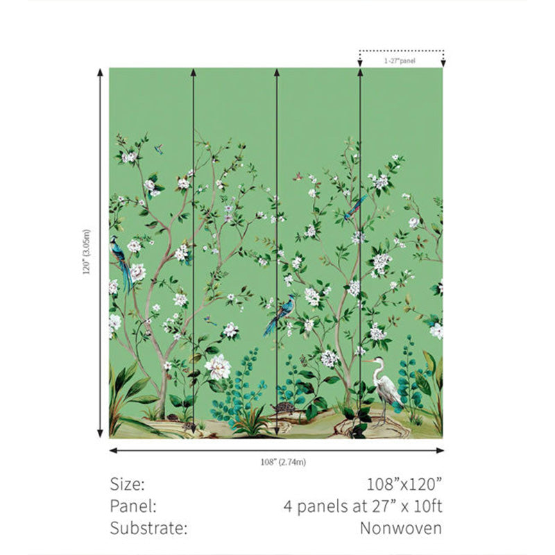 Carta da parati - "Heron Botanical Mural - Emerald Green" | WALLQUEST - DAISY BENNETT