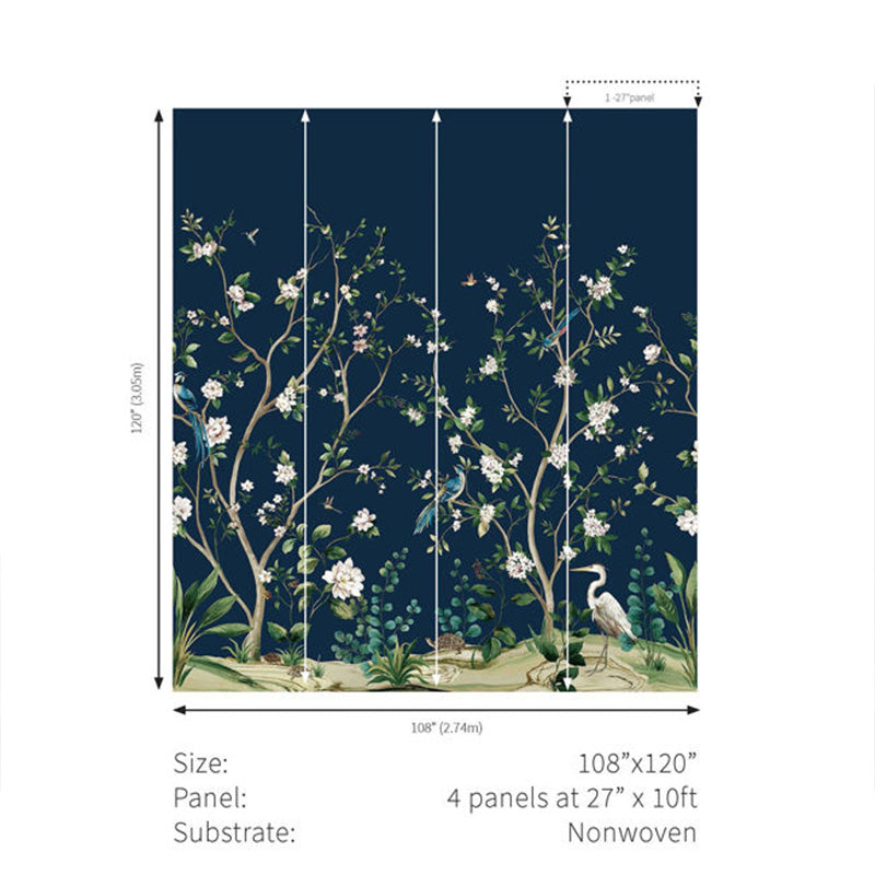 Carta da parati - "Heron Botanical Mural - Admiral Blue" | WALLQUEST - DAISY BENNETT