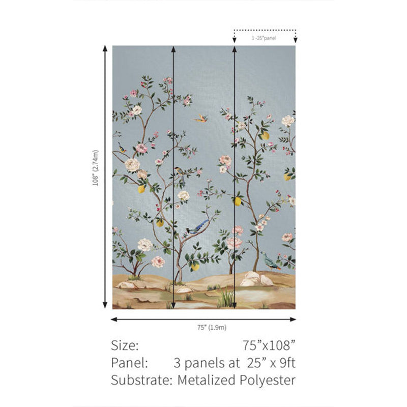 Carta da parati - "Blossom Mural - Blue Metallic Linen" | WALLQUEST - DAISY BENNETT