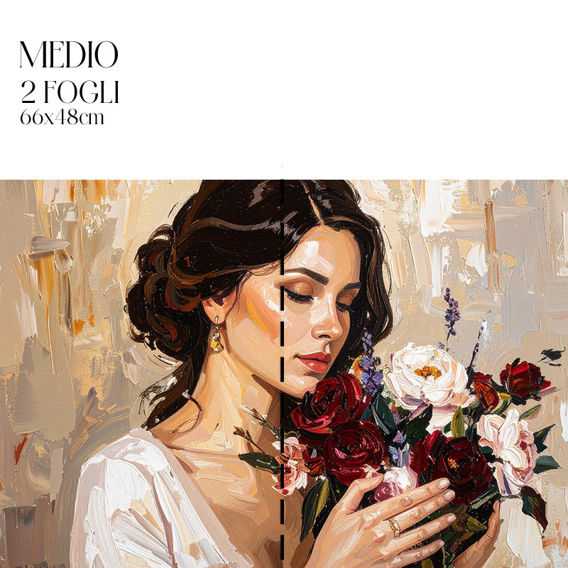 Dècoupage Vintage Quadro – Donna con bouquet di fiori 2