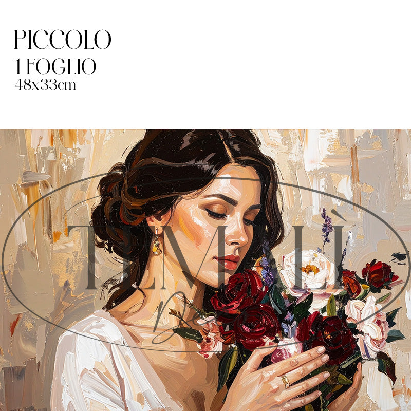 Dècoupage Vintage Quadro – Donna con bouquet di fiori 2