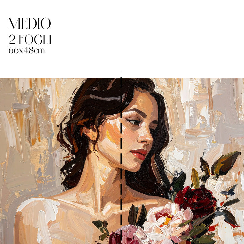 Dècoupage Vintage Quadro – Donna con bouquet di fiori