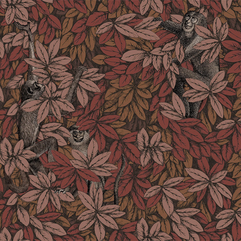 Carta da Parati "FOGLIE E SCIMMIE GRANATA" Fornasetti | COLE & SON