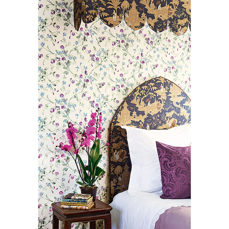 Carta da Parati "SWEET PEA Archive Anthology Mulberry & Sage on Cream" Botanical | COLE & SON
